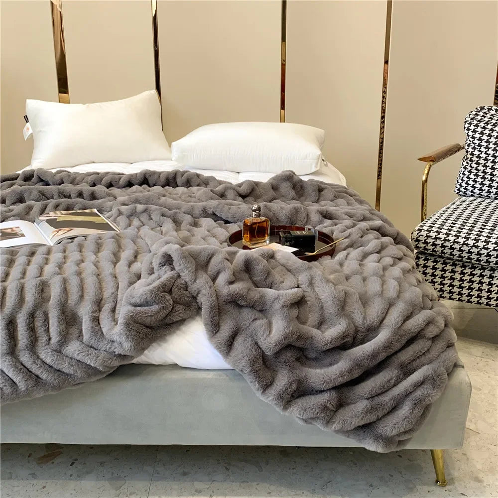 Afralia™ Winter Faux Rabbit Fur Blanket: Soft, Thick, Luxury Warmth for Sofa or Bed