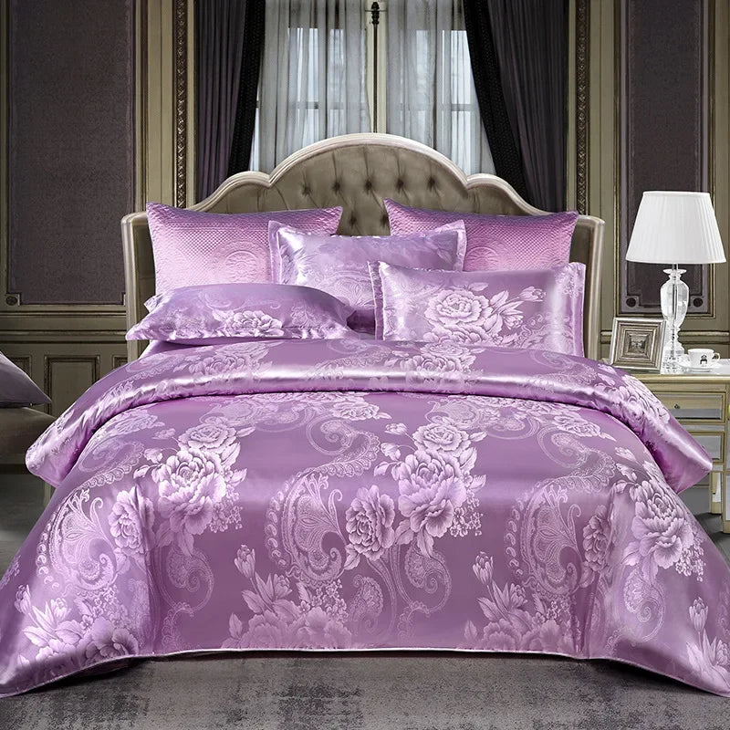 Afralia™ Satin Jacquard Bedding Set: Fitted Sheet, Duvet Cover, 2 Pillowcases - Queen King
