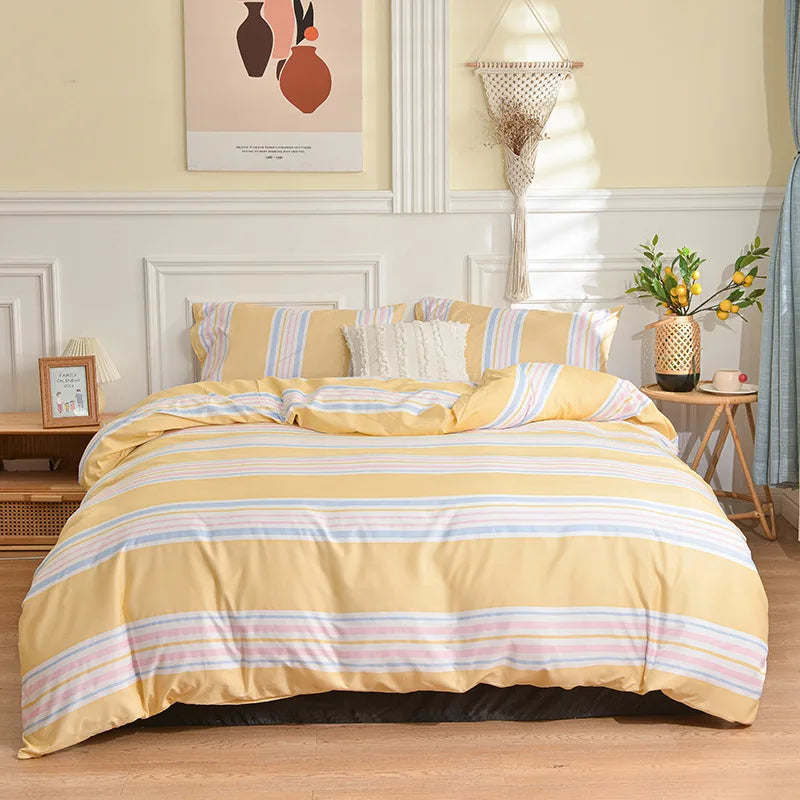 Afralia™ Geometric Stripes Printed Bedding Set: Duvet Cover, Bed Sheets, Pillowcases