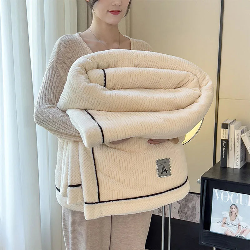 Afralia™ Cozy Jacquard Plush Blanket - Soft Coral Fleece - All-Season - European Solid Stripes