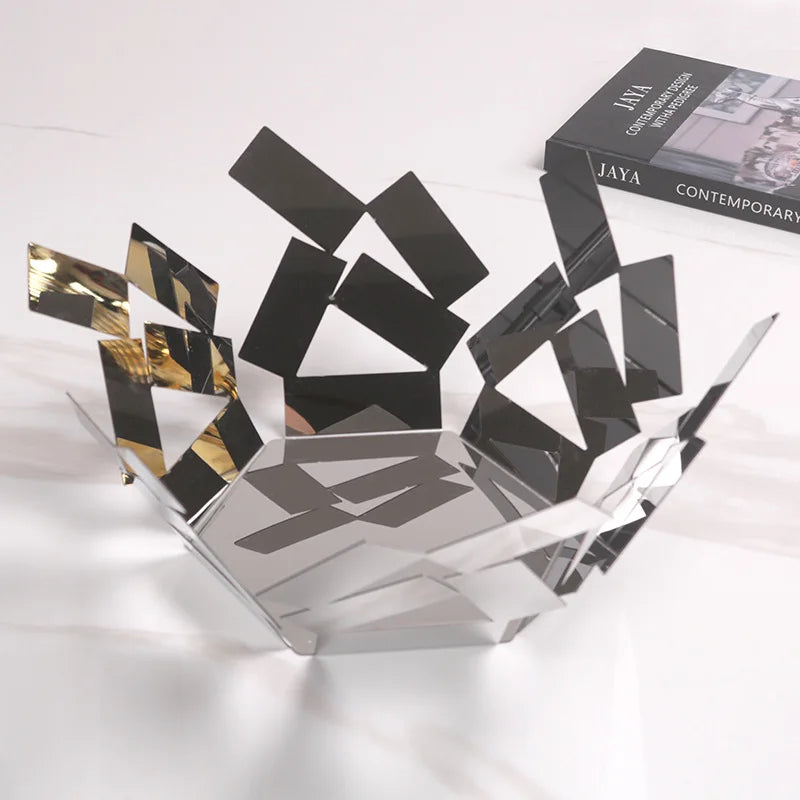 Afralia™ Stainless Steel Fruit Basket, Geometric Metal Tray for Kitchen and Living Room
