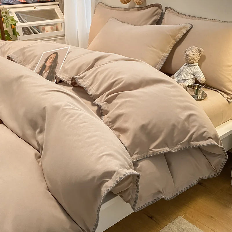 Afralia™ Solid Color Shell Edge Bed Set: Soft, Skin-Friendly, Non-Fading. Single Queen Size.