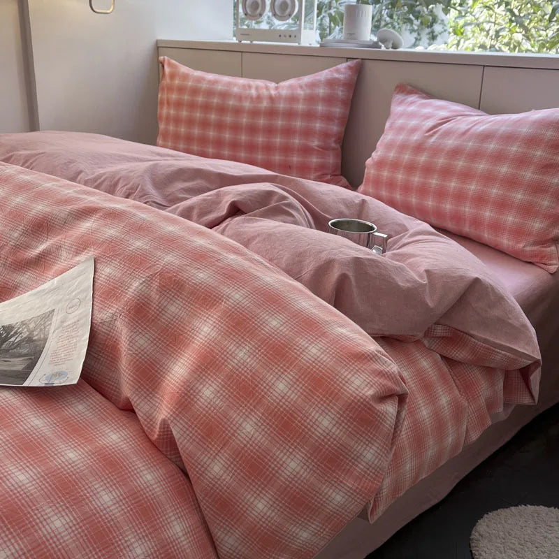 Afralia™ Soft Grid Print Bedding Set for King Queen Double Size Beds