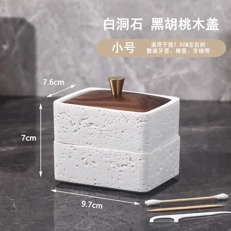 Afralia™ Double Decker Natural Stone Jewelry Organizer - 2 in 1 Floss Box & Bathroom Storage