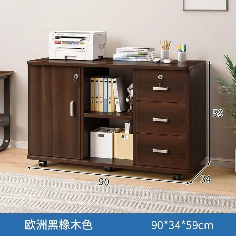Afralia™ Mobile Under-Table Storage Cabinet with Lock, Wooden Low Drawer, Printer Cabinet
