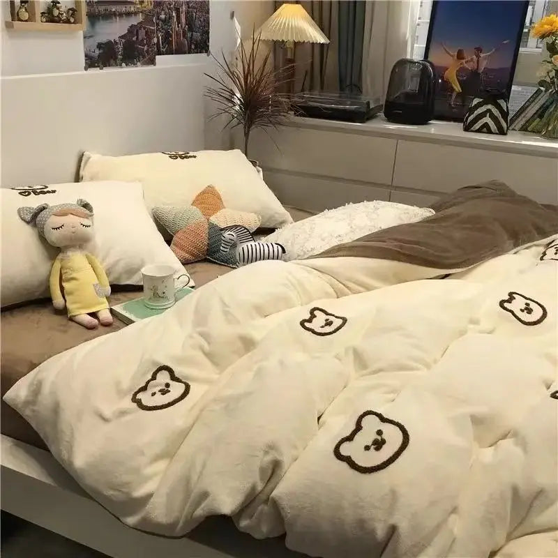 Afralia™ Cartoon Print Bedding Set: Breathable Duvet Cover, Bed Sheet, Pillowcases - Double & Single Sizes