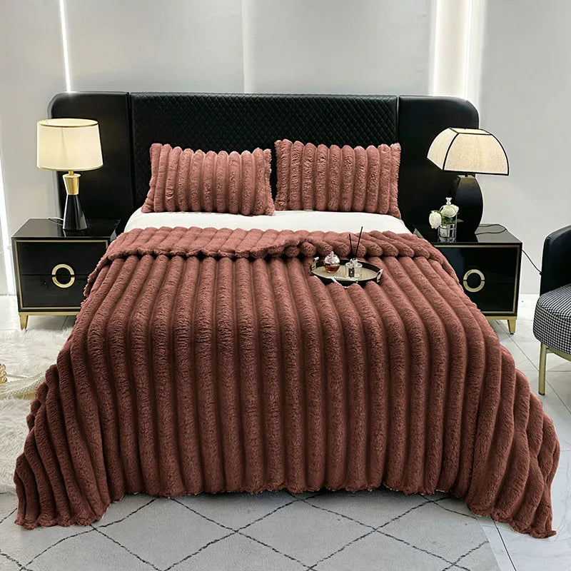 Afralia™ Ribbed Lamb Plush Blanket - Soft Faux Rabbit Velvet Wool Throw Blanket