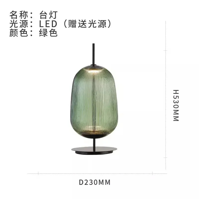 Afralia™ Green Red Glass Table Lamp LED Lighting for Bedroom and Living Room