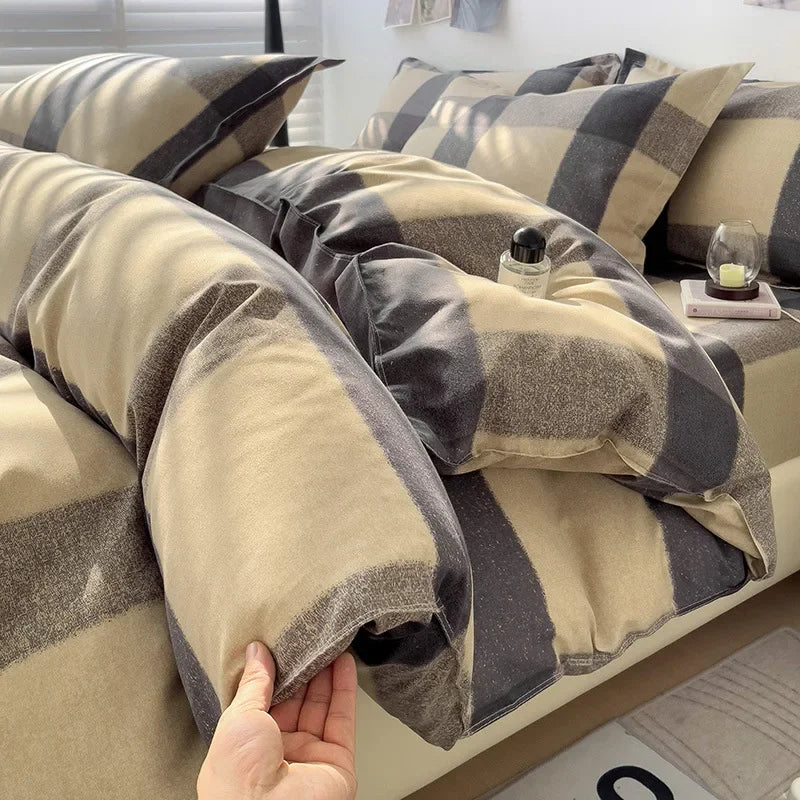 Afralia™ Twill Fabric Bed Sheet Set: Double-Sided Color Blocking, Flower Print Quilt Cover
