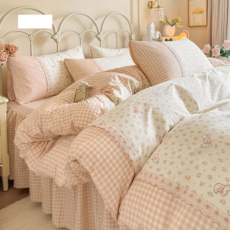 Afralia™ Floral Embroidery Lace Bedding Set Full Double Size Skin Friendly Cotton