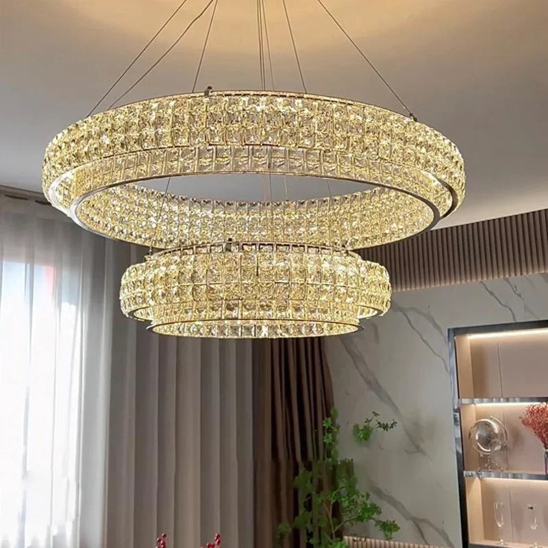 Afralia™ Crystal Chandelier LED Ceiling Light Fixture Pendant Suspension Lamp Luxe Home Decor LuxeCrystal Beauty