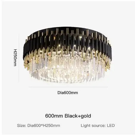 Afralia™ Gold Black Crystal Ceiling Chandeliers: Modern LED Round Kitchen Pendant Lamps for Home Lighting