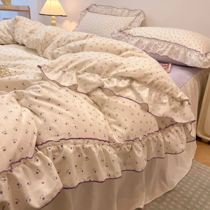 Afralia™ Floral Bed Skirt Set in Skin-Friendly Cotton for Comfy Sleep Quality