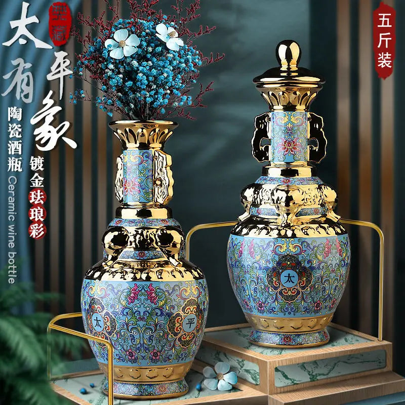 Afralia™ Jingdezhen Ceramic Wine Bottle 5kg High-Grade Sealed Set White Wine Jar