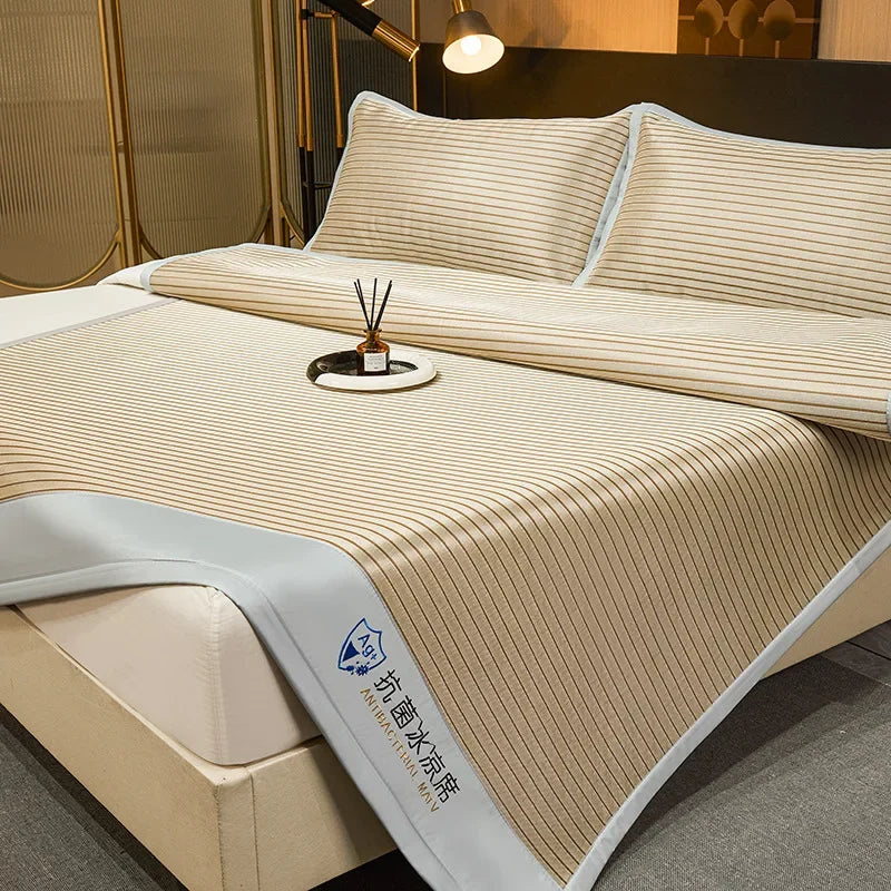 Afralia™ Ice Silky Cooling Mat Striped Bed Cover Skin-Friendly Pad
