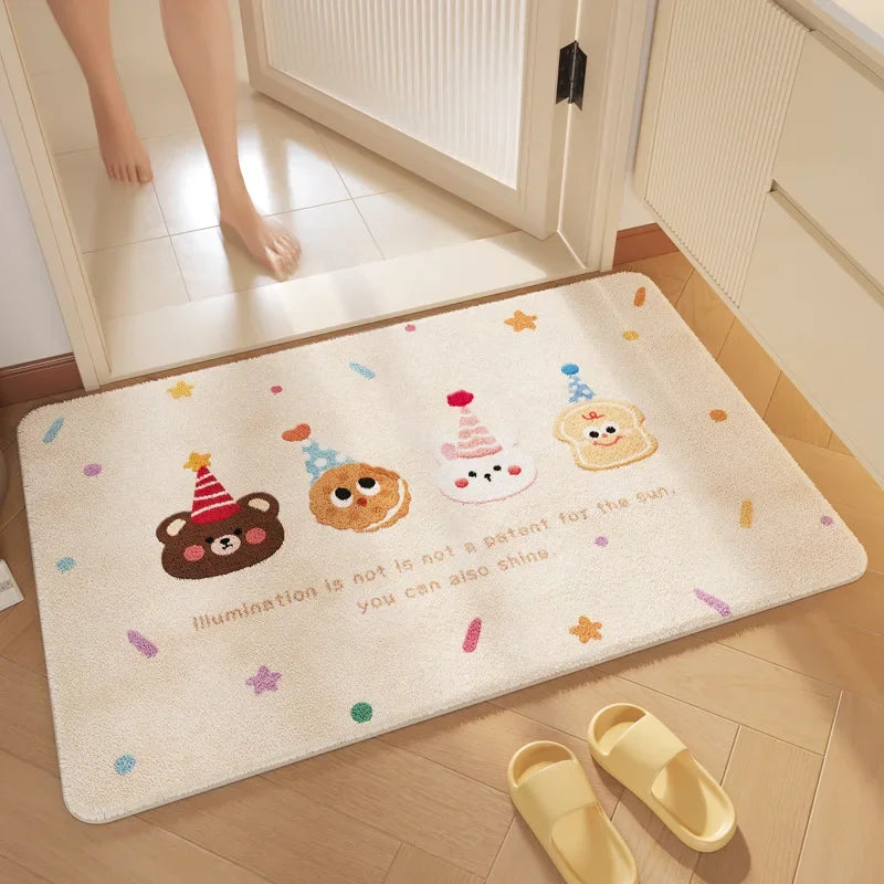 "Afralia™ Cartoon Print Bathroom Carpet: Soft, Absorbent & Anti-Slip Entrance Mat"