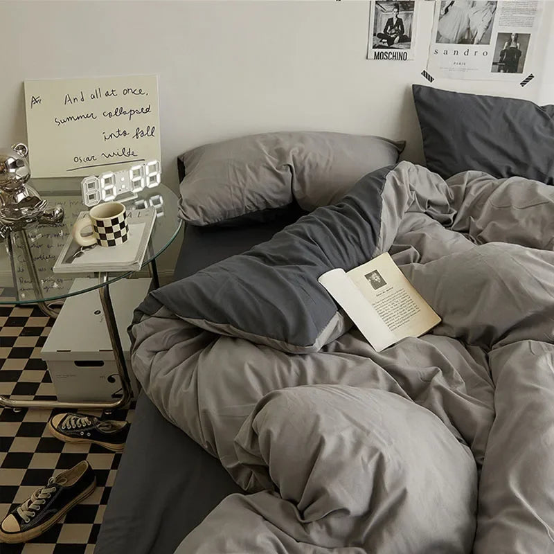 Afralia™ Washed Cotton Duvet Cover Set: Solid Color Bed Sheet Style, Double-Sided Color Matching Comfort, Bedding