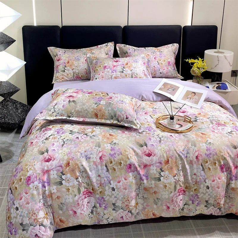 Afralia™ Summer Ice Silk Printed Bedding Set with Lace - Cooling Quilt, Duvet Cover, Pillowcases & Bed Sheet