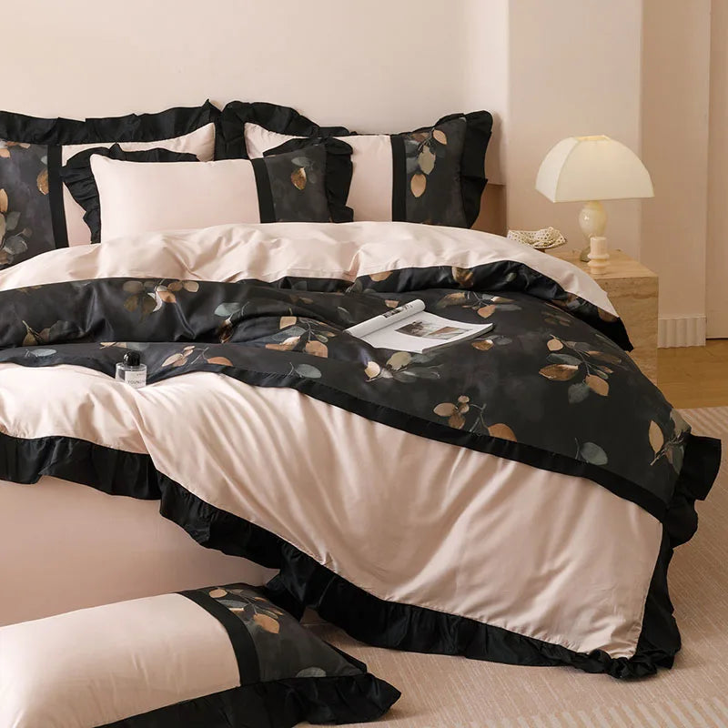 Afralia™ Ice Rayon Summer Bedding Set with Lace - Silky & Cozy Single/Double Bed Set