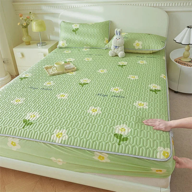 Afralia™ Summer Cartoon Print Silky Latex Cooling Fitted Sheet Set