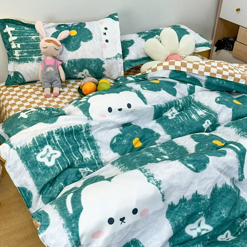 Afralia™ Cute Cartoon Printed Bedding Set | Washed Skin-Friendly | Queen/King Size