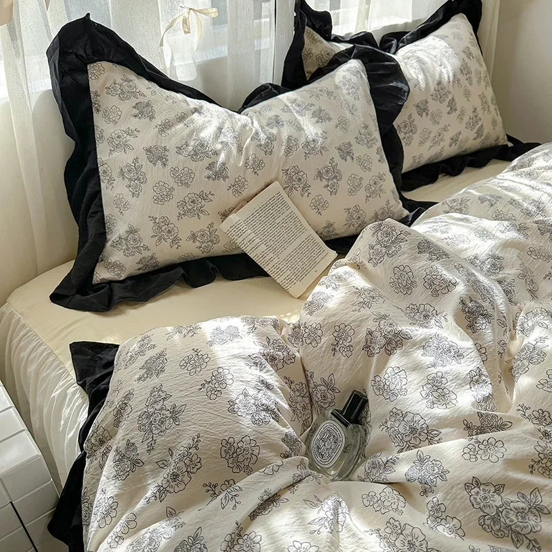 Afralia™ French Washed Cotton Princess Flower Quilt Cover Set - Spring Floral Bedding