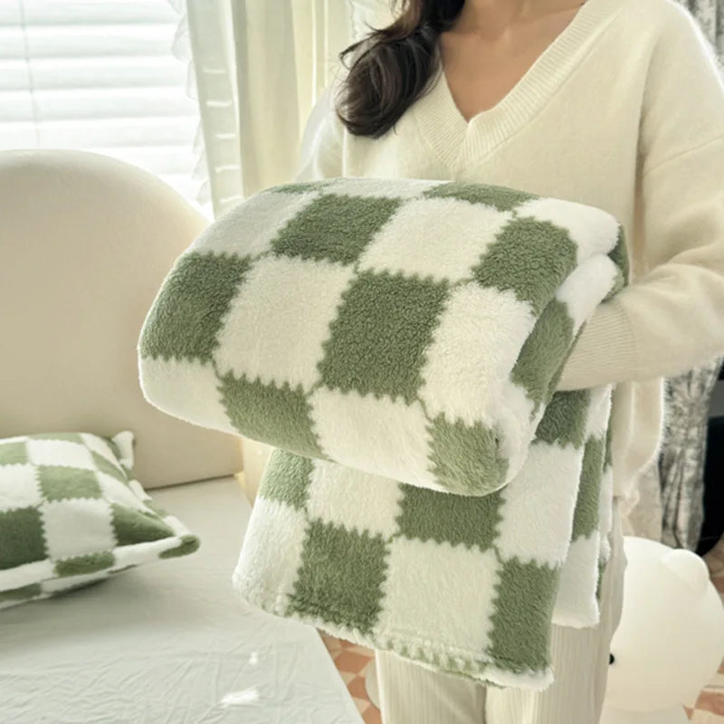 Afralia™ Nordic Grid Checkerboard Coral Fleece Blanket - All Season Sofa Cover for Adults