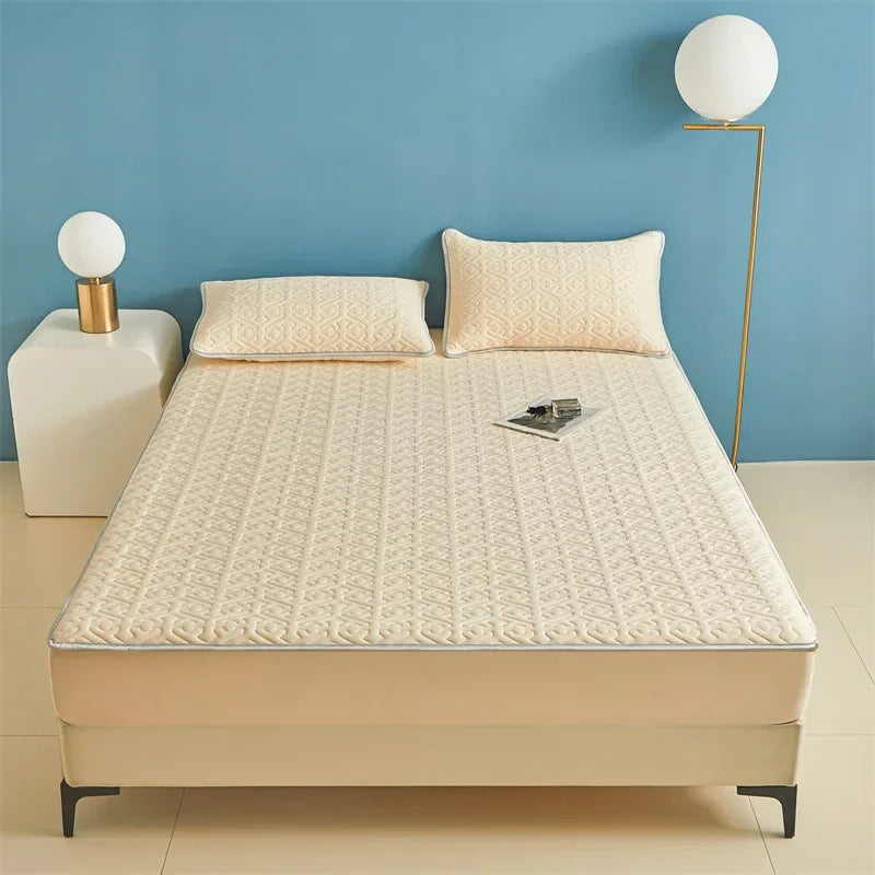 Afralia™ Ice Silky Latex Fitted Sheet Set - Soft Breathable Solid Color Mat