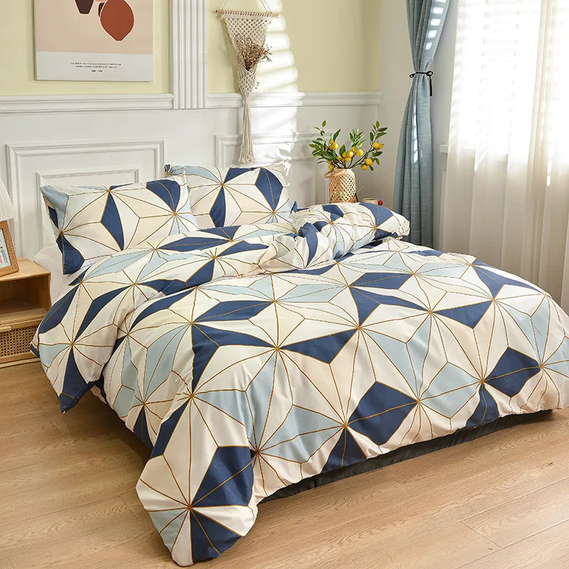 Afralia™ Geometric Stripes Printed Bedding Set: Duvet Cover, Bed Sheets, Pillowcases