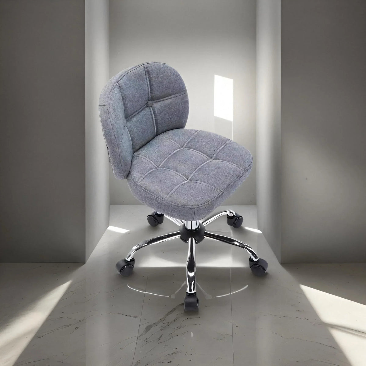 Afralia™ Velvet Office Stool with Wheels Low Back Swivel Dressing Chair Height Adjustable