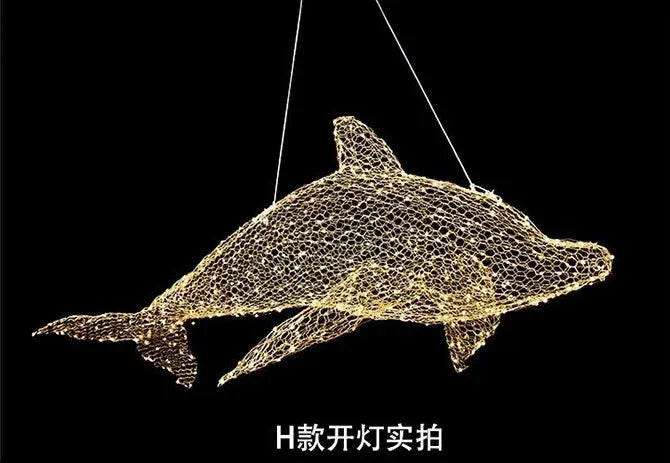 Afralia™ Fish-shaped Iron Net Pendant Lights, Industrial Style for Stores and Coffee Shops