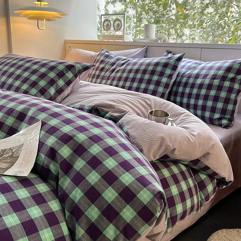 Afralia™ Striped Gird Cotton Bedding Set: Skin-Friendly & Non-Fading for All Seasons