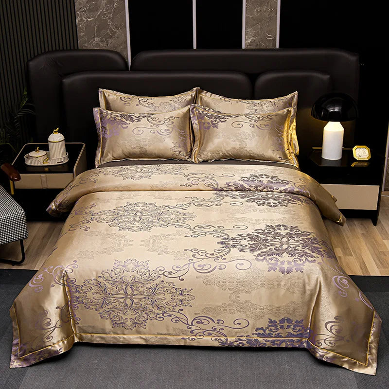 Afralia™ Satin Jacquard Bedding Set | 4Pcs Double Size Bedclothes