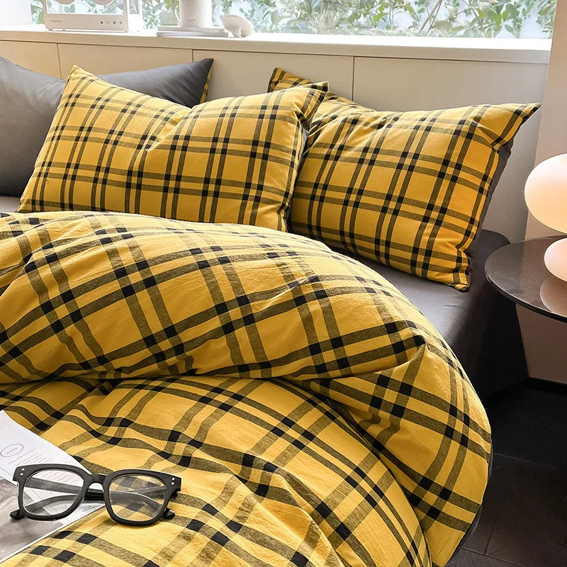 Afralia™ Striped Gird Cotton Bedding Set: Skin-Friendly & Non-Fading for All Seasons