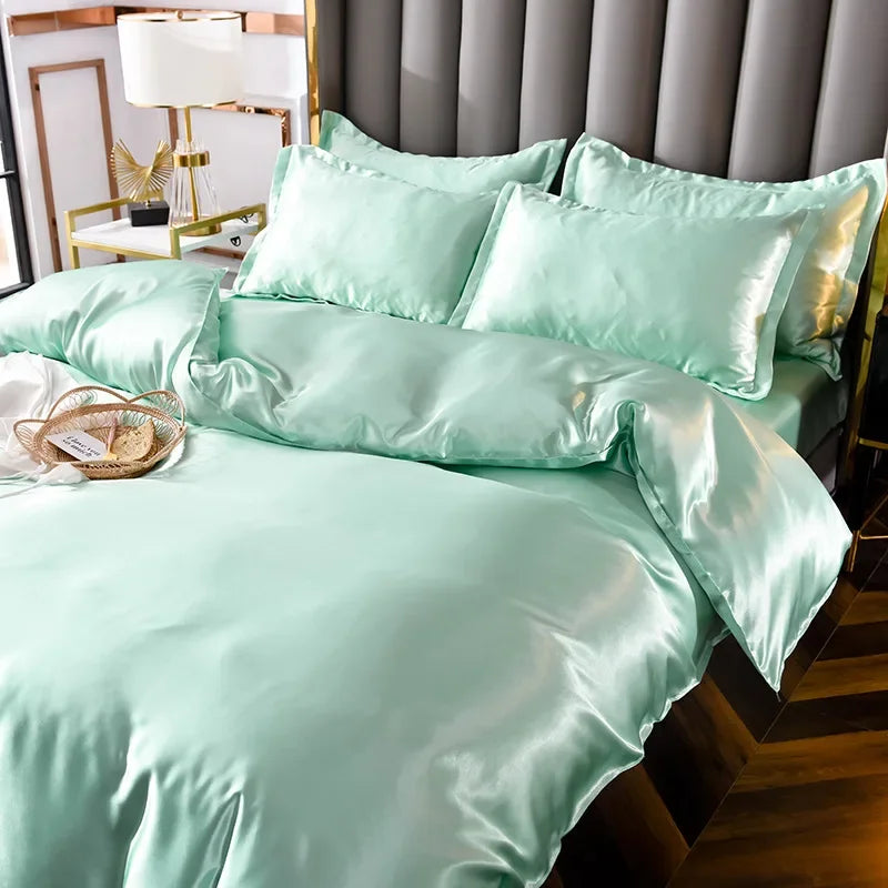Afralia™ Summer Solid Rayon Silk Bedding Set Lightweight Quilt Cover Set Skin Friendly