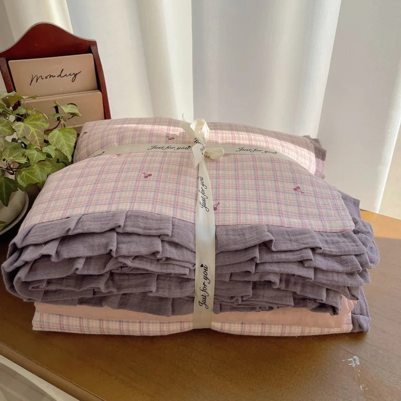 Afralia™ Hollow Lace Bedding Set: Fitted Sheet, Quilt Cover, Pillowcase - Skin-Friendly & Cozy