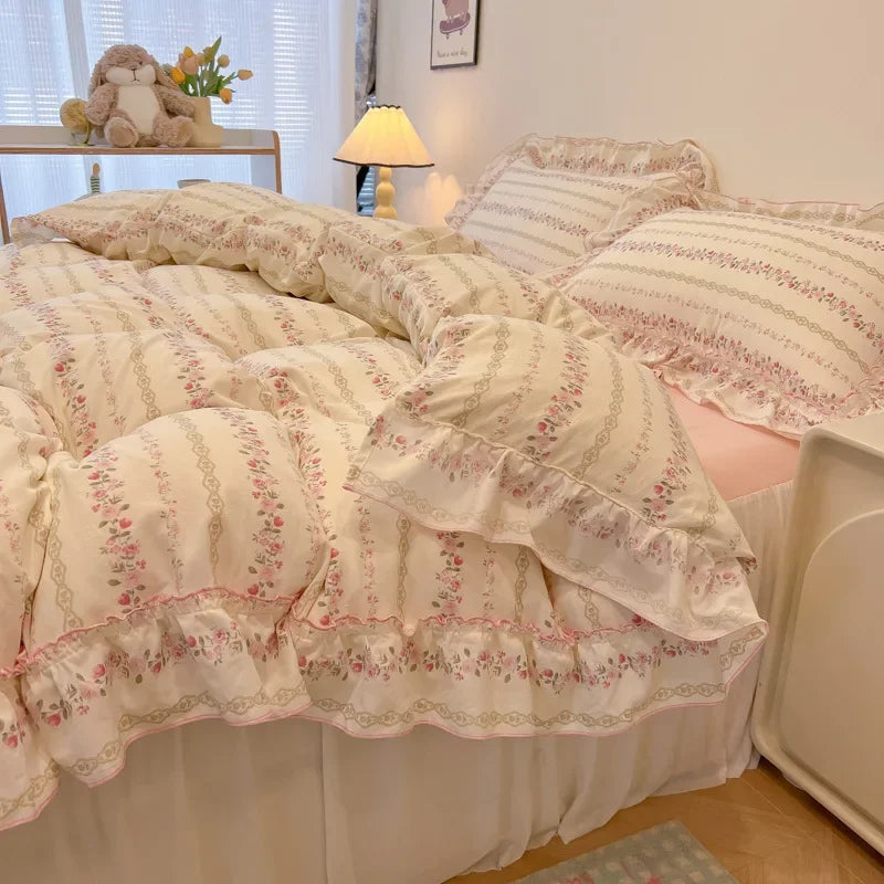 Afralia™ Floral Bed Skirt Set in Skin-Friendly Cotton for Comfy Sleep Quality