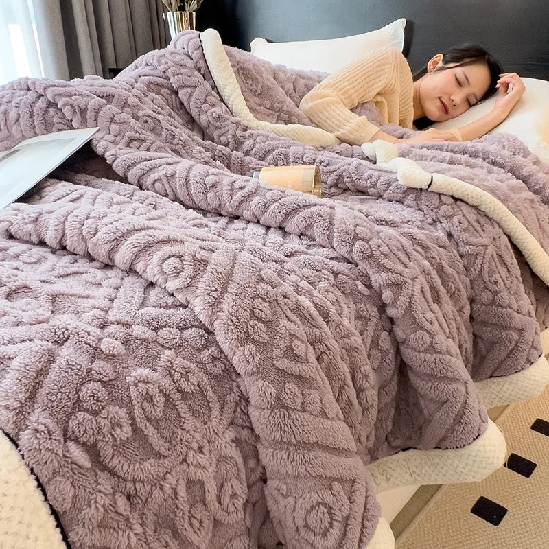 Afralia™ Double-Layer Coral Fleece Blanket: Super Soft Queen King Quilt for Winter