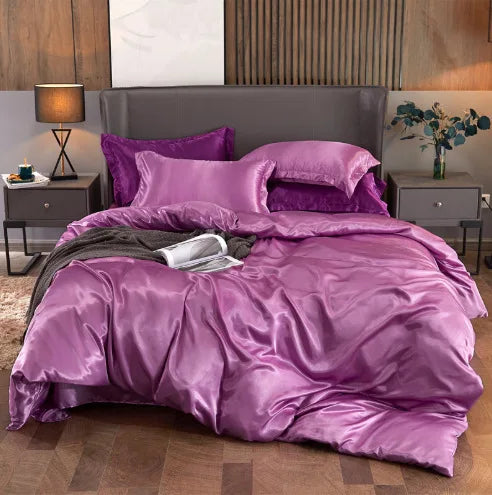 Afralia™ Solid Color Ice Rayon Cooling Bedding Set - King/Queen Size Skin-Friendly Fitted Sheet