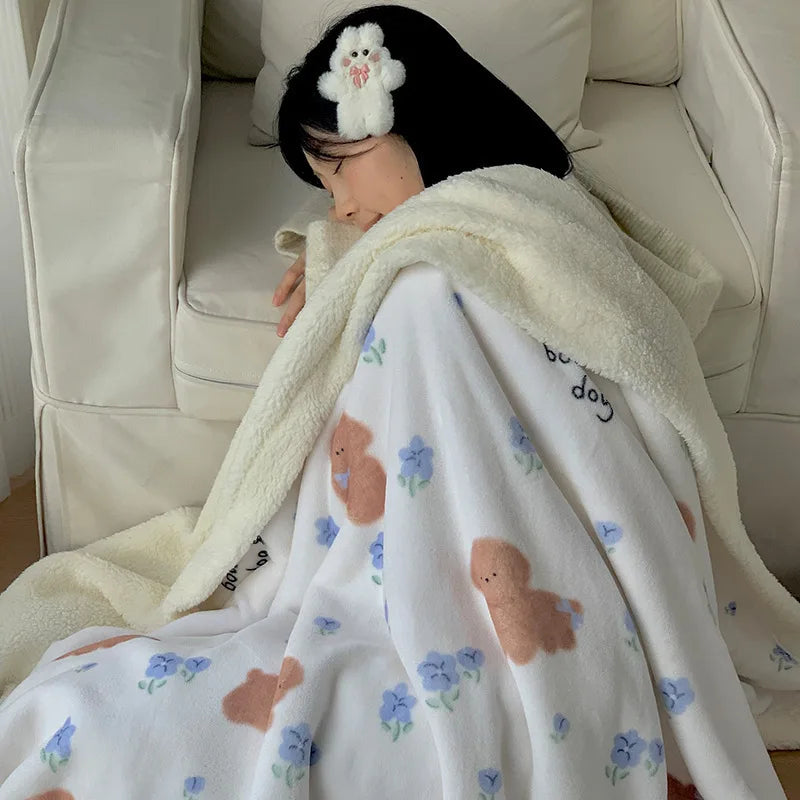 Afralia™ Korean Cartoon Plush Blanket, Soft Nap Sofa Cover for Home Dormitory