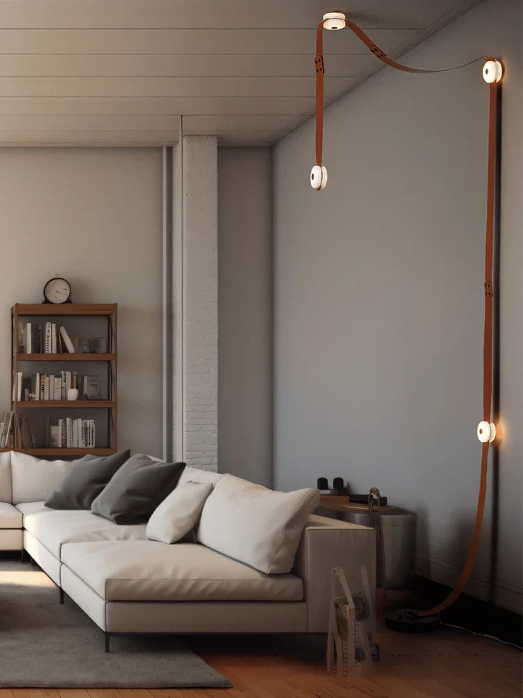 "Afralia™ Leather Belt LED Chandelier: Artistic DIY Hanging Lamps for Living Room"