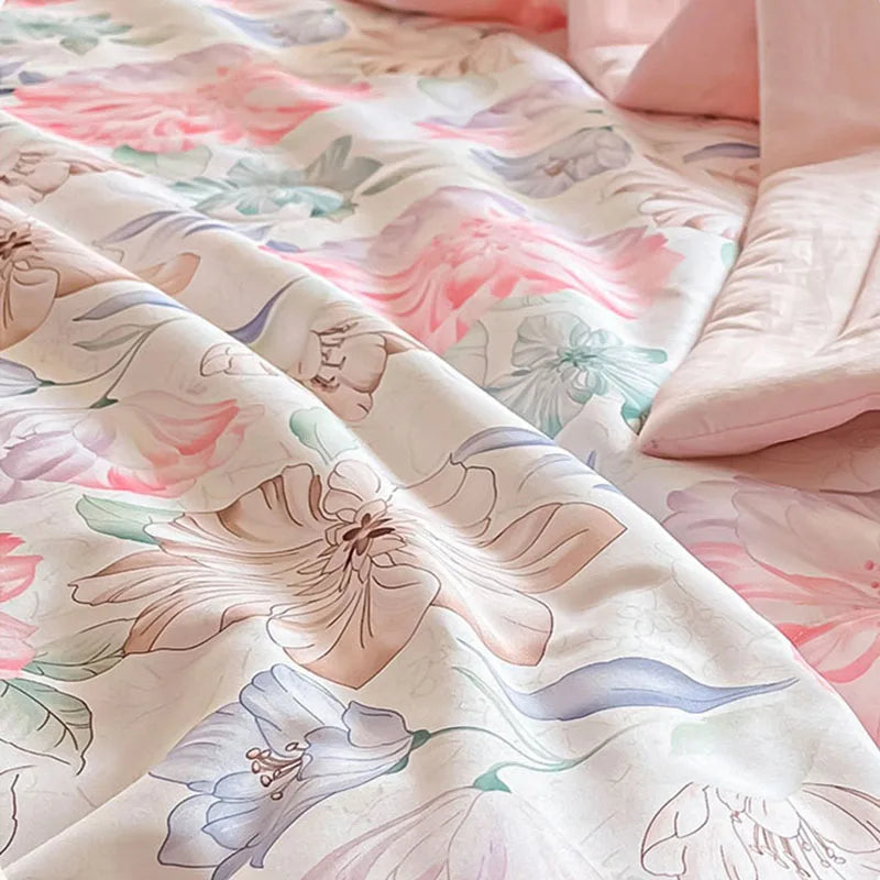 Afralia™ Fashion Flower Print Cool Blanket for Summer Comforter Single Double Bed Home Decor