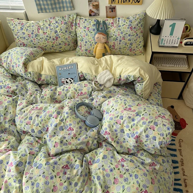 Afralia™ Cartoon Pattern Printed Cotton Bedding Set with Pillowcase