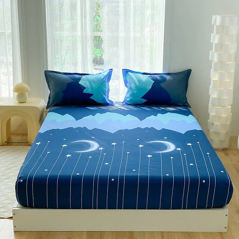 Afralia™ Printed Waterproof Fitted Bed Sheet Full Queen Size Bed Cover