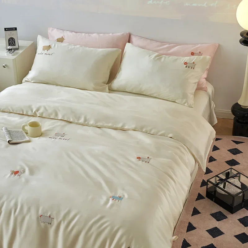 Afralia™ Luxury Embroidery Rayon Bedding Set for Cool Summer Comfort