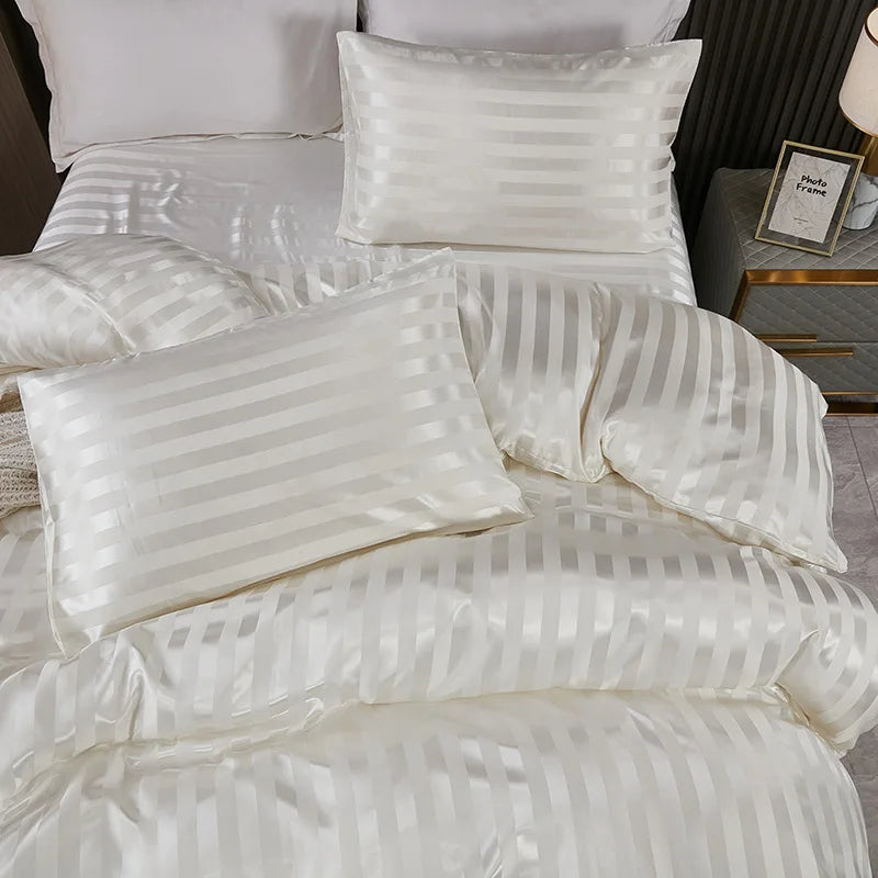 Afralia™ Luxe Silky Stripe Duvet Set: Premium Smooth Cooling Comforter for Home