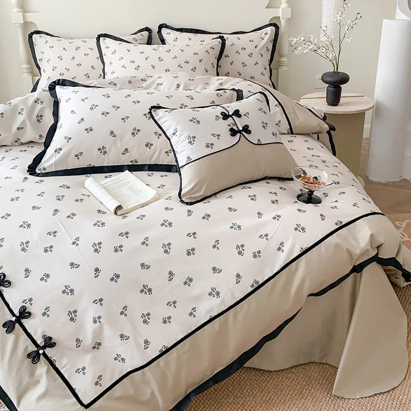 Afralia™ Printed Cotton Bedding Set, High Quality, Queen/King Size, Skin-Friendly, Double Bed Linens