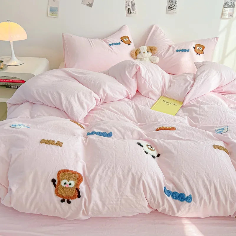 Afralia™ Cartoon Embroidery Jacquard Comforter Sets | Washed Cotton | Soft Skin-Friendly Bed Linen