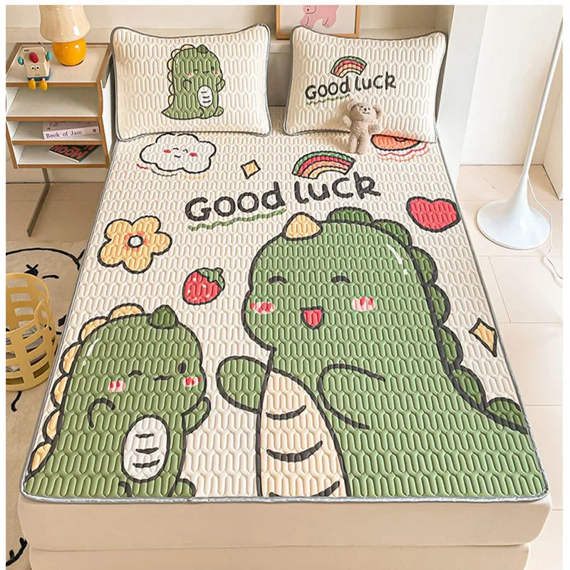 Afralia™ Cartoon Pattern Latex Mattress Set for Home, 3-Layer Rebound Soft Breathable Bed Sheets