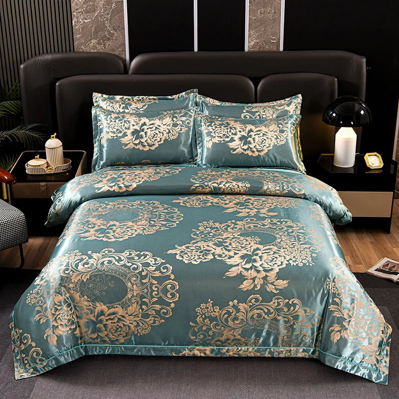 Afralia™ Satin Jacquard Bedding Set | 4Pcs Double Size Bedclothes